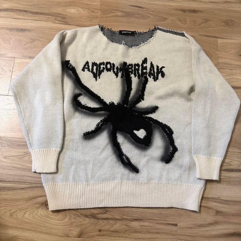 Vintage Y2K Vamtac black spider sweater Grunge Oversized Distressed Size Small